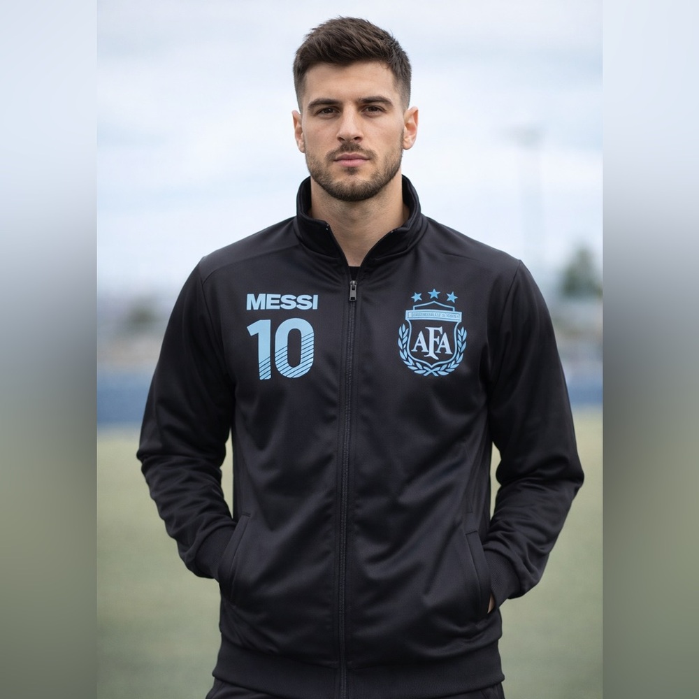 Lionel Messi Argentina AFA #10 Track Jacket Black Light Blue Men’s Size M NWT